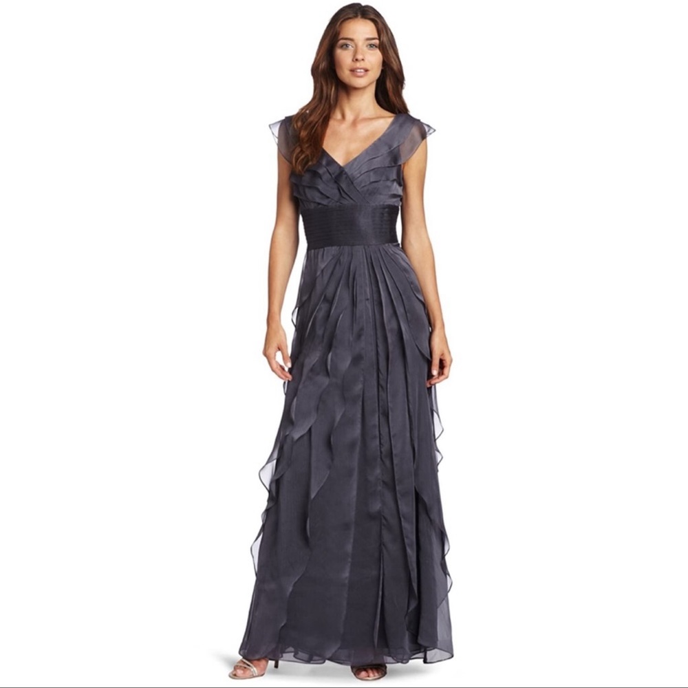Adrianna Papell tiered petal sleeveless chiffon long dress